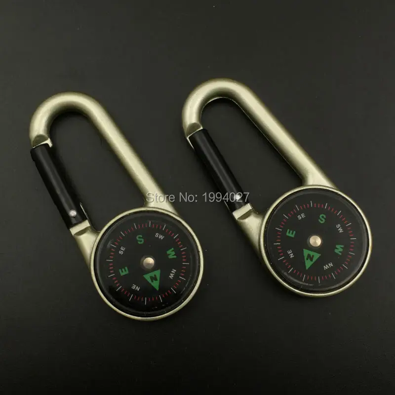 

Hot sale 2pcs/lot Zinc alloy camping carabiner with compass tourism navigation tools mountaineering hook tent accessories