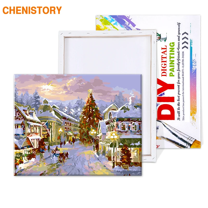 CHENISTORY Рамка Рождественская картина Сделай Сам краска по номерам Пейзаж снег