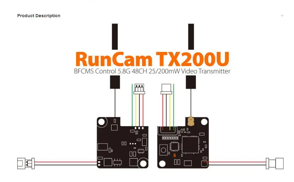 Runcam TX200U 5.8G 48CH 25mW/200mW VideoTransmitter 5.8g VTX Support Betaflight FC For RC Drone VS TX200 Upgraded version | Игрушки и