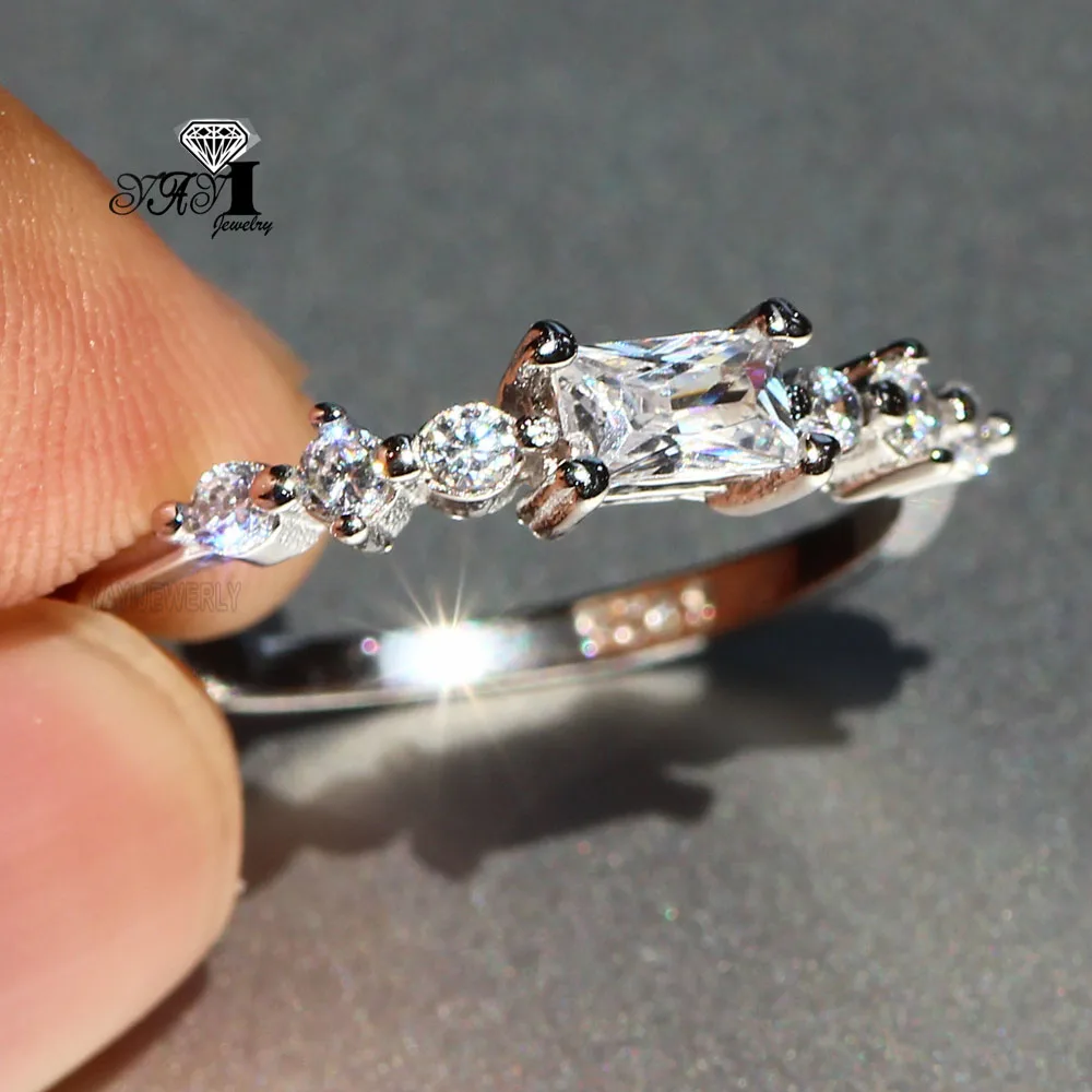 YaYI ювелирные изделия Принцесса Cut 2,7 CT Белый Циркон Серебро Цвет обручальные кольца Свадебное Сердце кольца вечерние партии кольца Подарки