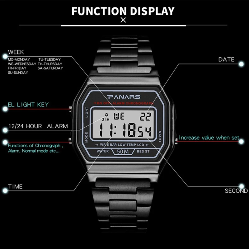 Часы мужские и женские спортивные цифровые электронные водонепроницаемые
