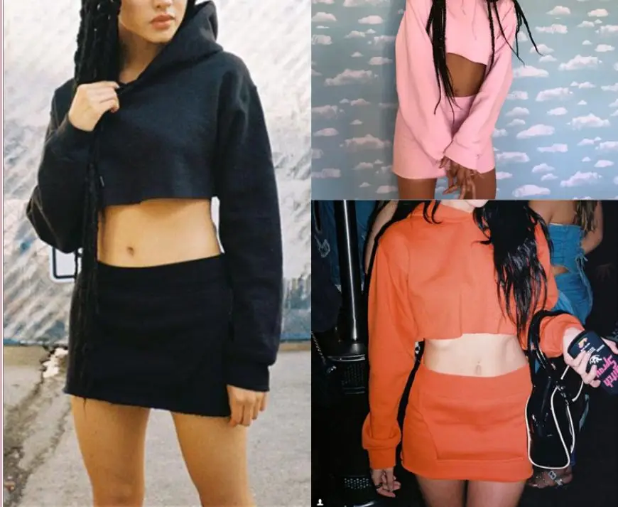 

Summer Casual Set Womens Short Tops Solid Color Loose Hoodie Sweatshirt Skirt Set Sports Pullover