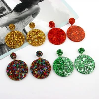 women simple fashion resin shiny star sequins acrylic acetate pieces geometric round earrings jewelry
