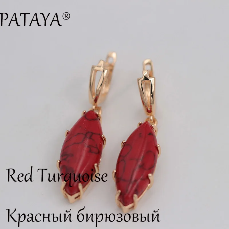 Red Turquoise PATAYA, новинка, RU,, разноцветные свисающие серьги из натурального камня, 585, розовое золото, лошадиный глаз, серьги для женщин, свадебные, индийские ювелирные изделия - Окраска металла: Red Turquoise