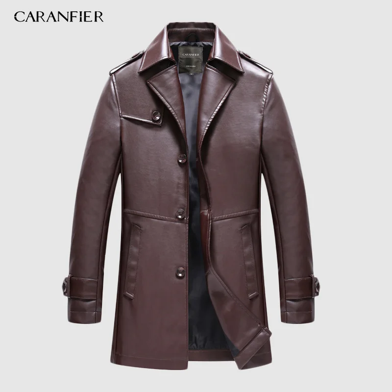 CARANFIER, новая мода, мужской длинный плащ из искусственной кожи, мотоциклетная куртка, ветрозащитная, высокое качество, брендовая, джентльменская куртка, S-3XL
