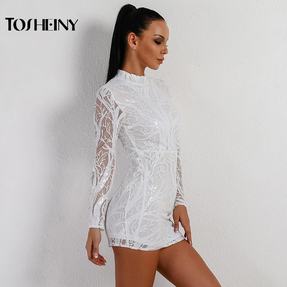 Женское платье с блестками Tosheiny однотонное элегантное мини-платье высоким