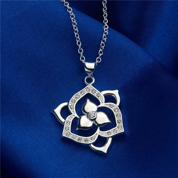 Горячая Мода Серебряный кулон в виде цветка включает себя и серьги Ювелирные