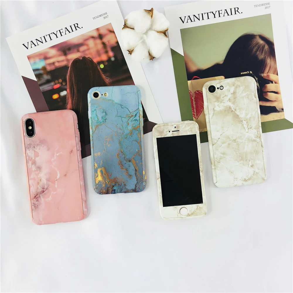 Классические простые Мрамор для IPhone 6 S 7 8 плюс 5 SE X случаях розовый синий