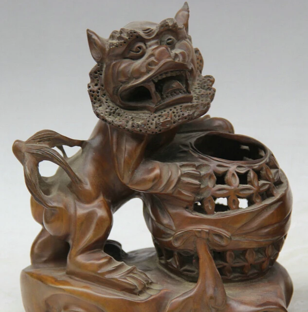 SCY JP S061 8 &quotКитайский Boxwood собака Фу Собака Guardion Лев корзина шар статуя скульптура