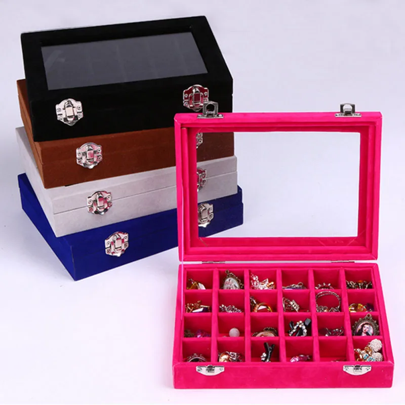 Вельветовая шкатулка для ювелирных изделий с 24 отделениями 1 шт.|jewelery storage|case