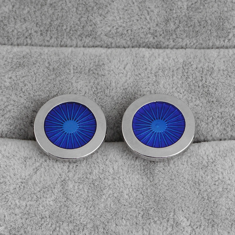 Запонки французские круглые капельные с масляным синим узором запонки мужские