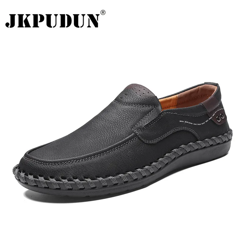 JKPUDUN Handmade Genuine Leather Mens Shoes Casual Luxury Brand Men Loafers Fashion Breathable Driving Slip on Moccasins | Обувь