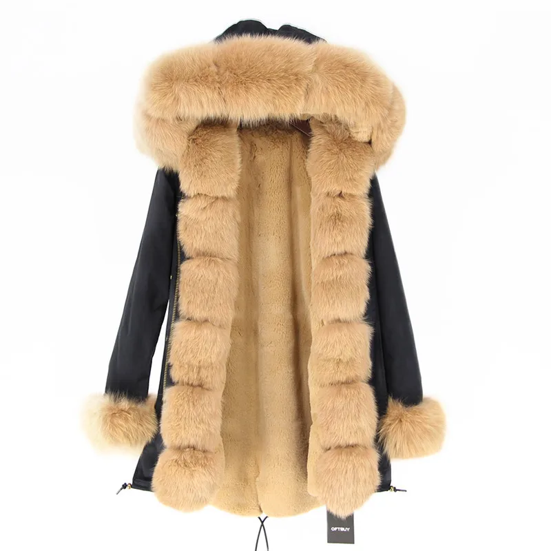 black light brown OFTBUY, длинная камуфляжная зимняя куртка, пальто, женская верхняя одежда, теплая Толстая парка, натуральный Лисий мех, воротник, пальто с капюшоном, Украина - Цвет: black light brown
