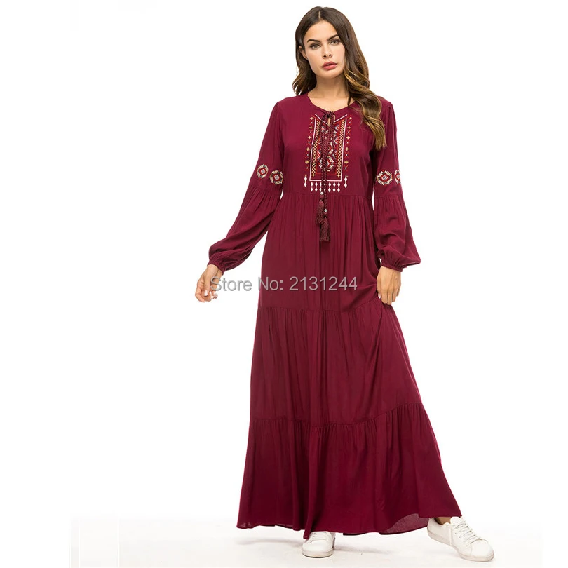 Элегантное Платье макси с вышивкой Abaya длинное мусульманское платье длинными