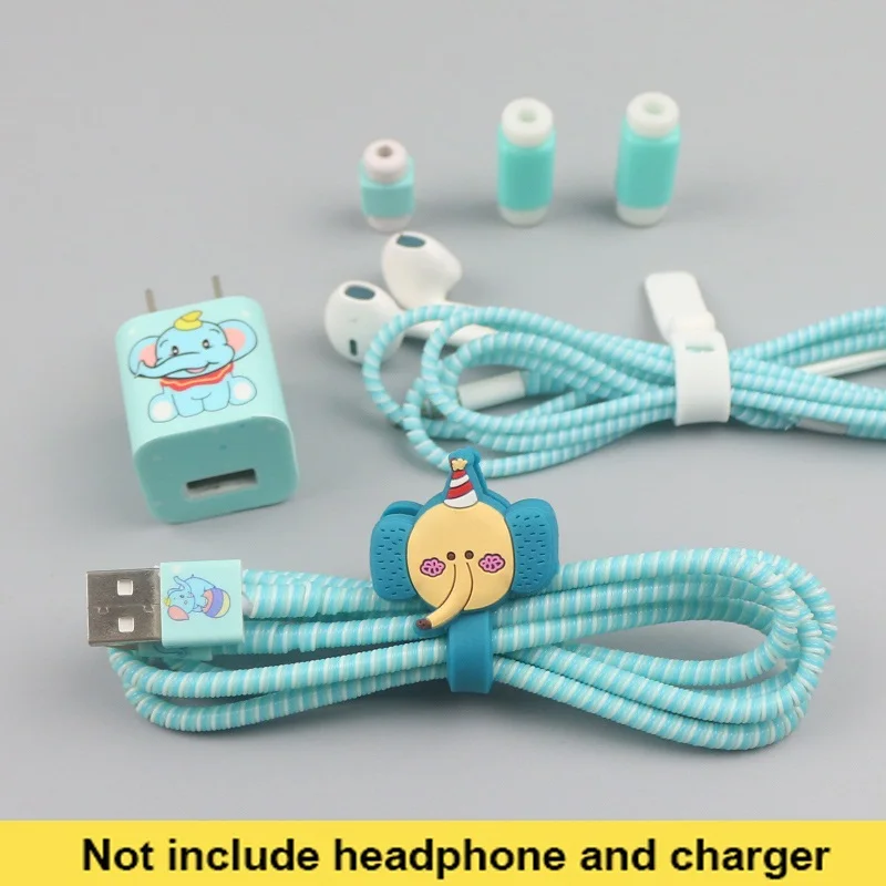 style 6 Мультфильм USB кабель наушники протектор Набор с намотки кабеля зарядное устройство наклейки Спиральный шнур протектор для iphone 5 6 6s 7 8 - Цвет: style 6
