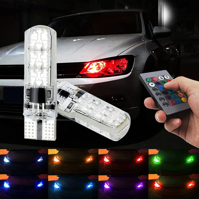 

10pcs T10-W5W-5050-6SMD Led Car Clearance Lights SMD RGB T10 LED 194 168 Bulb Remote Width Interior Lighting Source Car Styling