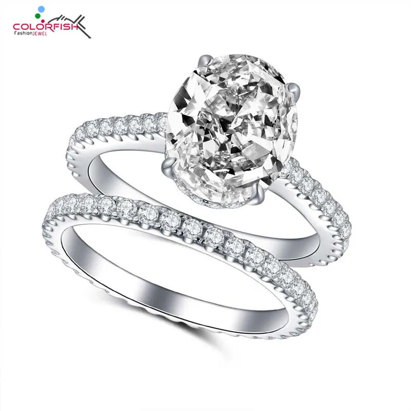 COLORFISH роскошные 4 ct Solitaire овальное кольцо из натуральной 925 пробы серебряные