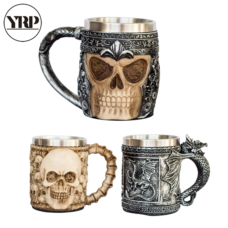

Coffee Mug Stainless Steel Skull Mug Skull Tankard Horror Decor Cup Tea Cup For Halloween Bar Drinkware Party Mens Gifts