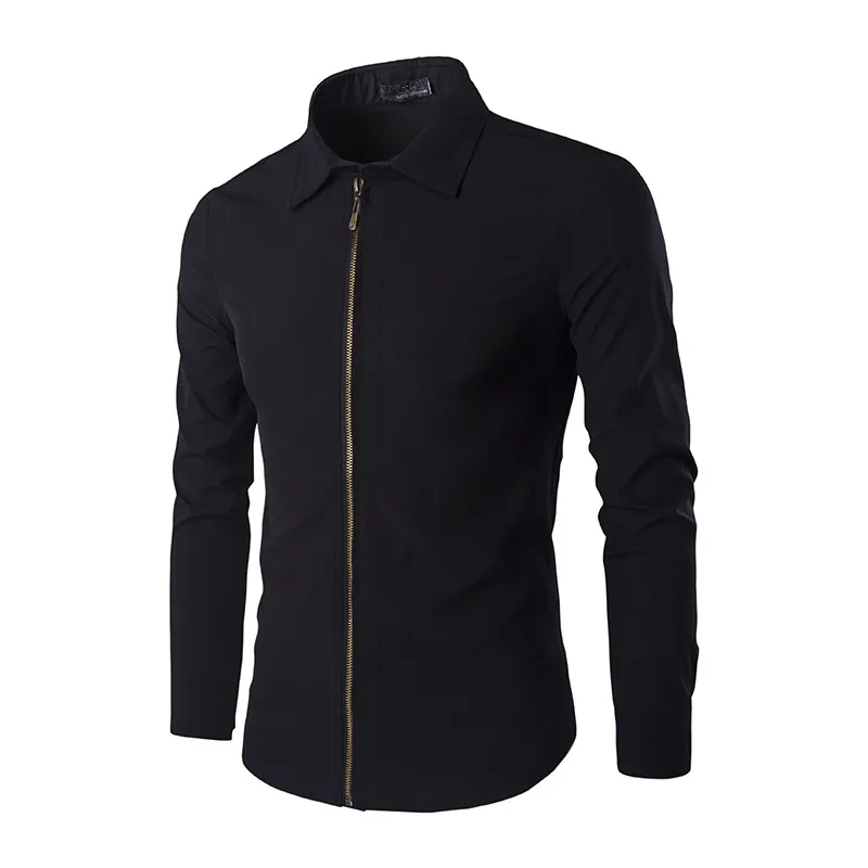 Navy Blue Осенняя Новая мужская рубашка брендовая роскошная мужская Повседневная рубашка с длинными рукавами рубашка с воротником на молнии мужская рубашка Camisetas - Цвет: Navy Blue