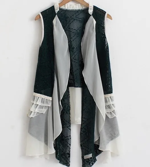 Женский кружевной жилет Mori Girl облегающий с оборками повседневная одежда|clothing