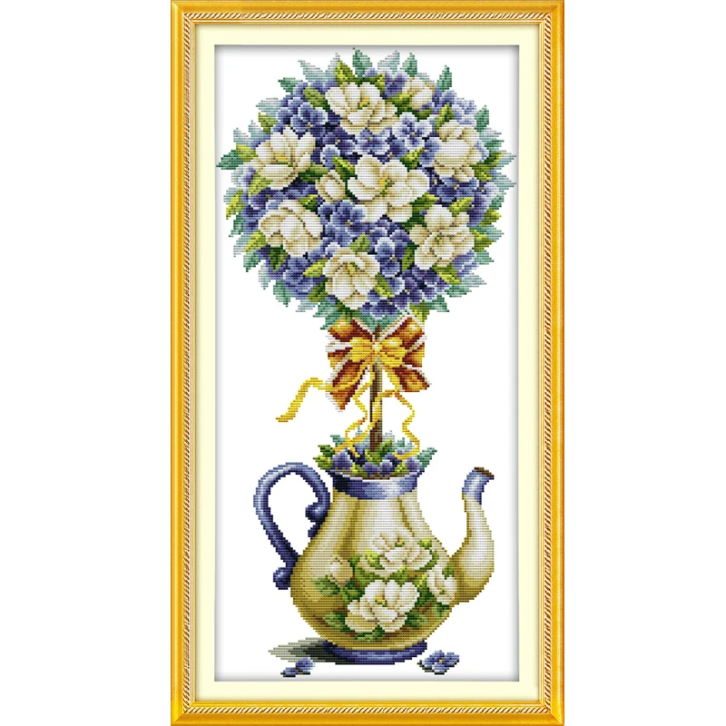 Joy Sunday Magnolia teapot Patterns DIY Handmade Counted Cross stitch kit and Precise Printed Embroidery set Needlework | Дом и сад