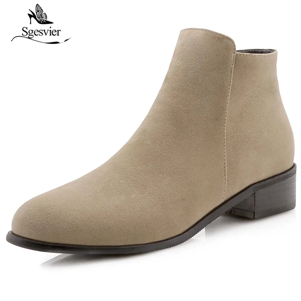 

Sgesvier Fashion Women Martin Boots Autumn Winter Boots Classic Zipper Ankle Boots Suede Thick Heel Women Shoes Size 31-47 OX971