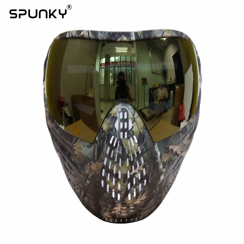 Golden Mirror Отличные листья камуфляж тактическая пейнтбольная маска страйкбол маска с красителем I4 тепловой линзы - Цвет: Golden Mirror