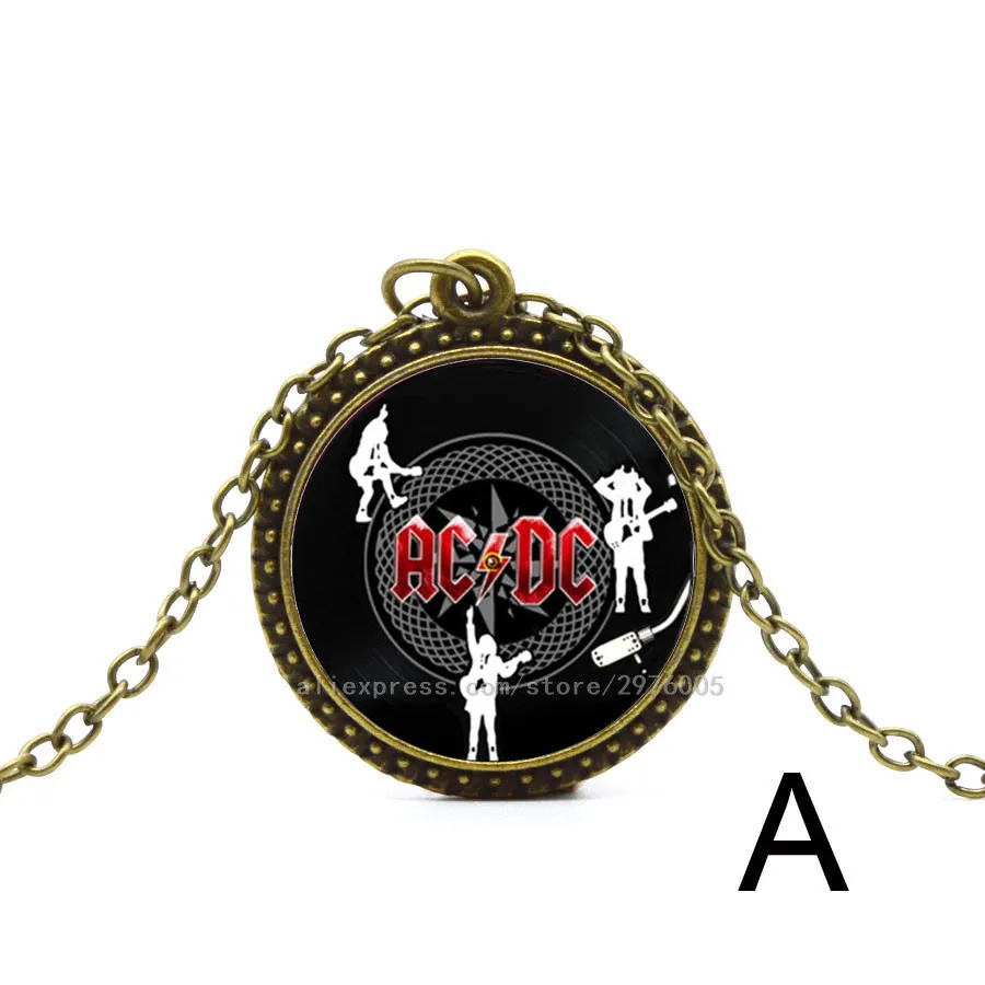 Ручной работы круглый медальон Подвеска Ожерелье Ангус Янг картина AC DC серьги