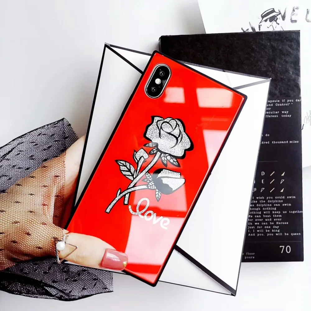 Чехол Easterm Rose Flower Square 7 чехол из закаленного стекла для телефона iPhone X 8 8Plus 6 6s
