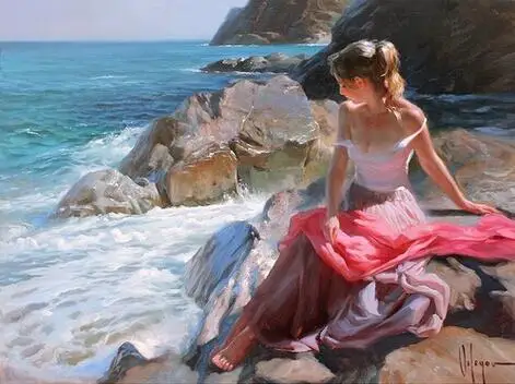 beautiful girl by seaside Picture By Numbers On Wall Acrylic Canvas Painting Drawing DIY Coloring For Living Room | Дом и сад