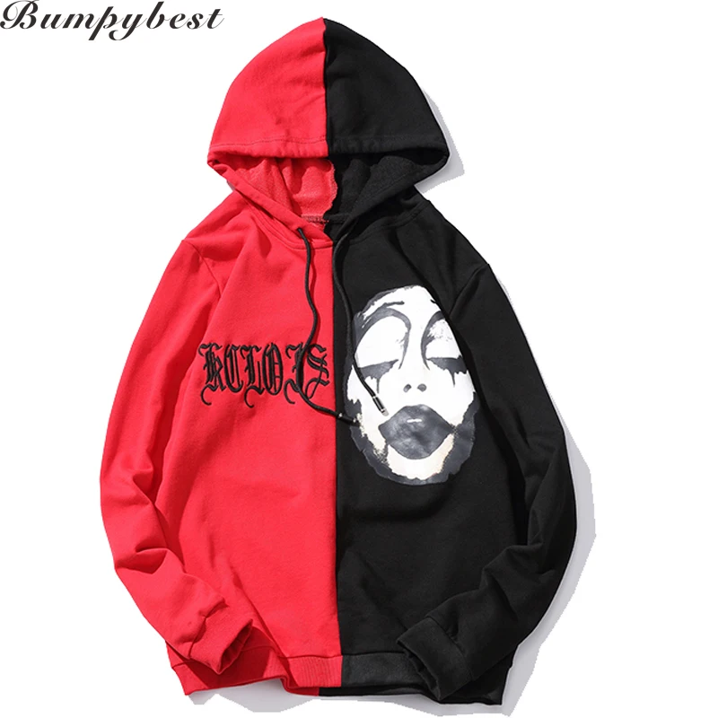 Мужская толстовка с капюшоном и вышивкой черного красного цвета|sweatshirt hip hop|mens