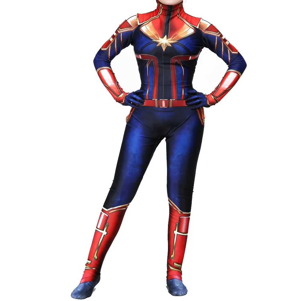 

New 3D Adult Kids Movie Captain Carol Danvers Cosplay Costume Superhero Zentai Bodysuit Suit Jumpsuits Women Halloween