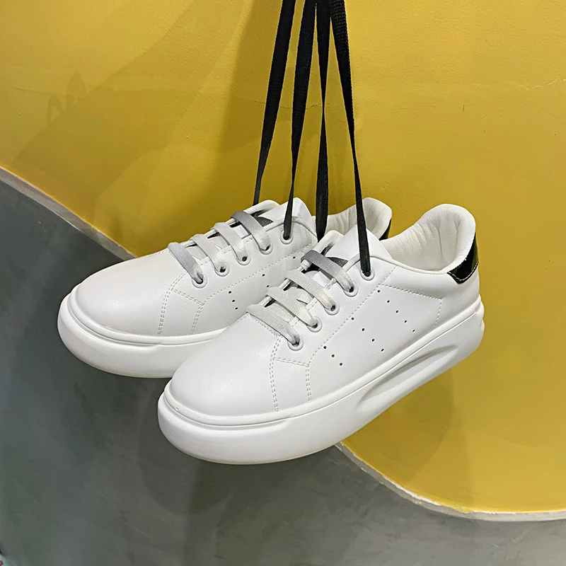 Women Casual Shoes 2018 New Sneakers Fashion Breathable PU Leather Platform White Soft Footwears Rhinestone | Обувь