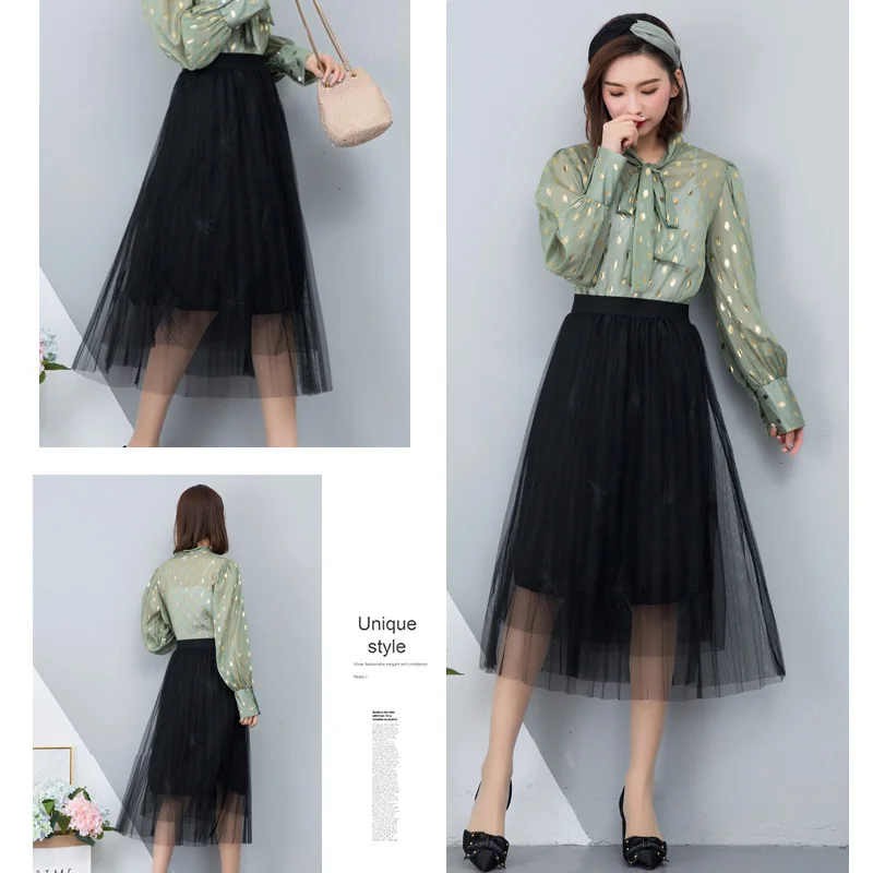 Фатиновая юбка женская летняя двухслойная трапециевидная миди Женская пачка с