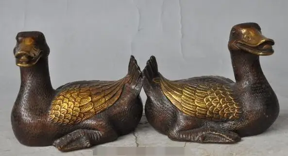 S6128 знак Китайский Фэншуй животное бронзовая позолоченная утка утки
