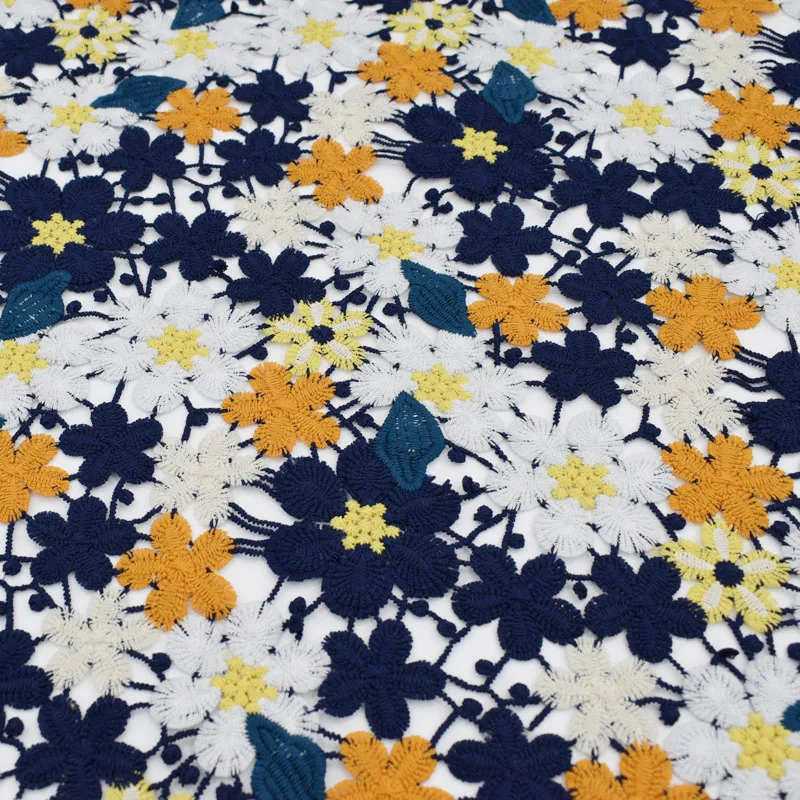 Colours Daisy embroidered water-soluble lace fabric for dress bazin riche getzner telas por metro tissu tissus au metre tela DIY