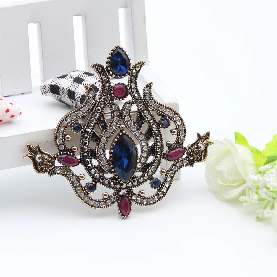 New Antique Morocco Flower Brooch Retro Gold Color Brooches Broches Crystal Woman Hijab Pins High Quality Jewelry Drop Shipping | Украшения