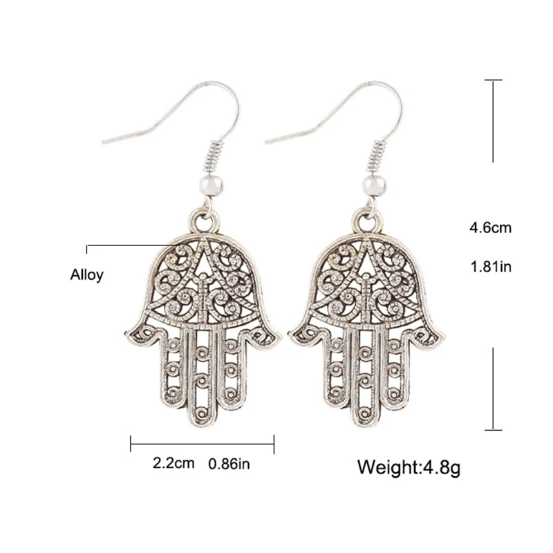Hamsa Hand Earrings Vintage Turkish Faztima Lucky Women Hook Drop Long Statement Brincos Femme | Украшения и аксессуары