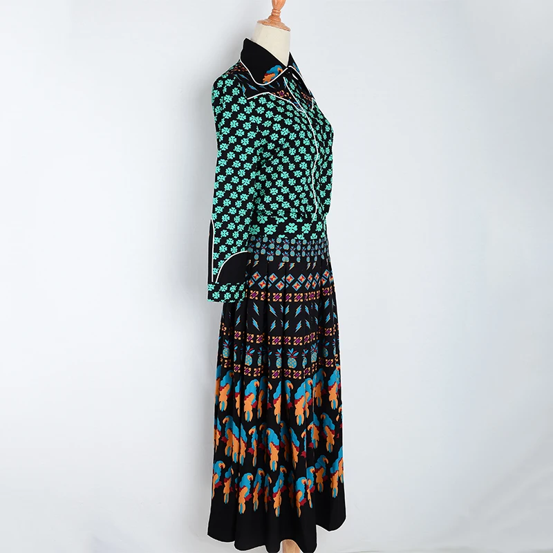 Женский летний винтажный богемный костюм блузка с принтом и длинная юбка