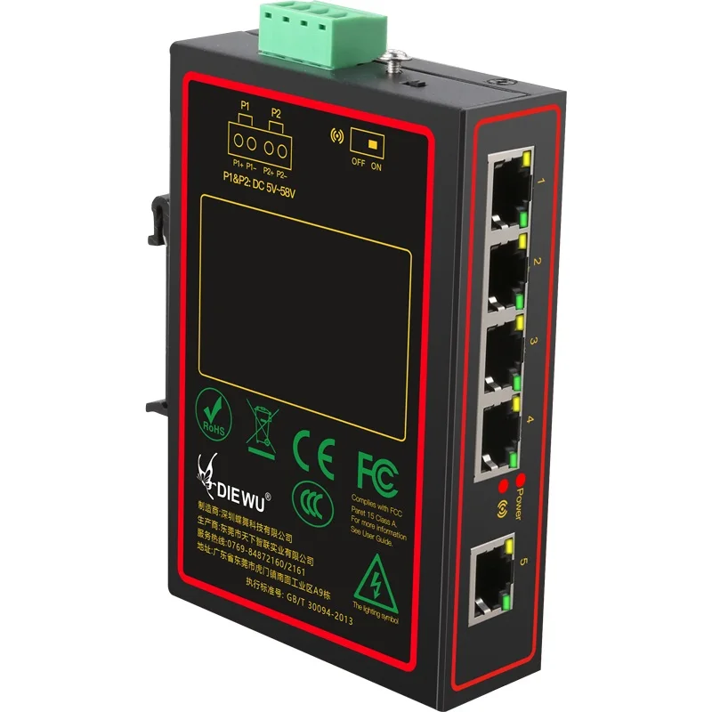 Diewu 5 Порты промышленный металлический чехол коммутатора Ethernet 10/100 Мбит/с Rj45