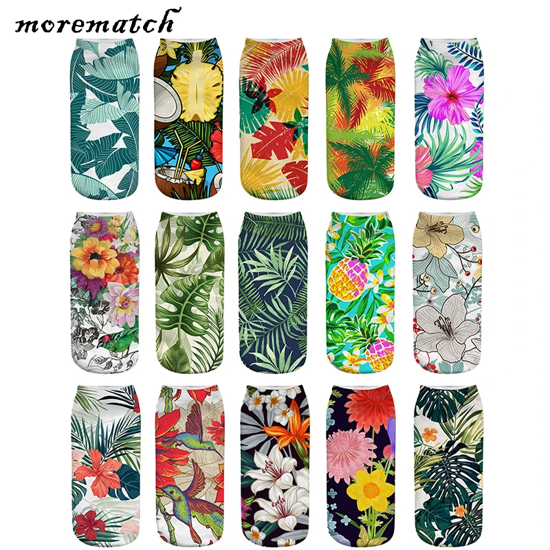 

Morematch 1 Pair Women Ankle Sock Unisex Tropical Plant Flower Pattern Cotton Socks 3D Printing Funny Socks 17 Style Optional