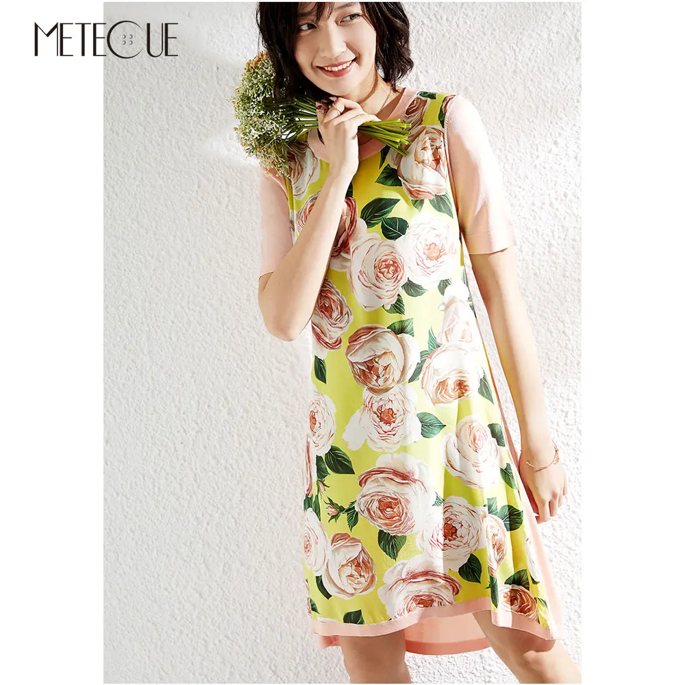 Шелковое трикотажное платье миди с цветочным рисунком 2019 весенне летнее модное