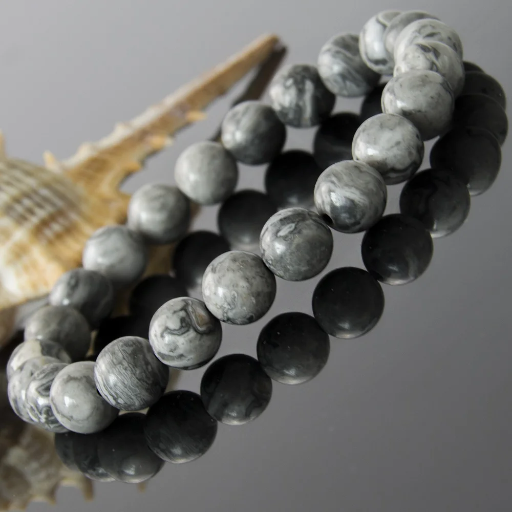 Натуральный Камень Чакра серая карта камень нитка браслет для женщин 6/8 мм бусины