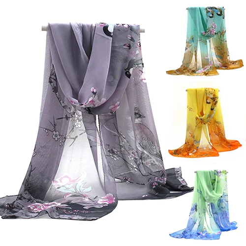 Лидер продаж Женский шифоновый палантин средней длины с цветочным принтом