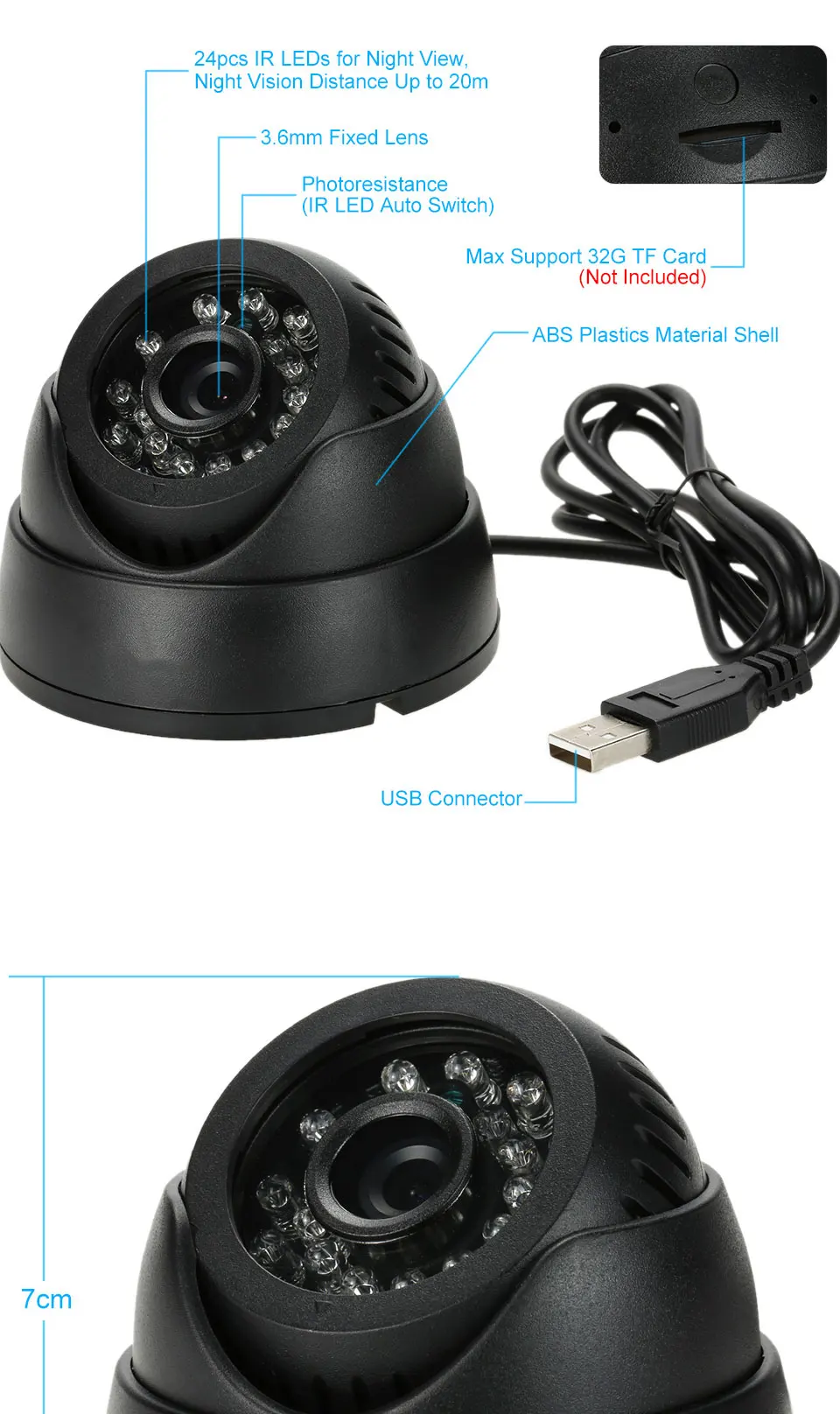 CCTV DVR рекордер ночного видения купольная камера с ИК CCTV DVR петля/звучащий рекордер камера безопасности USB поддержка 32 Гб TF карта
