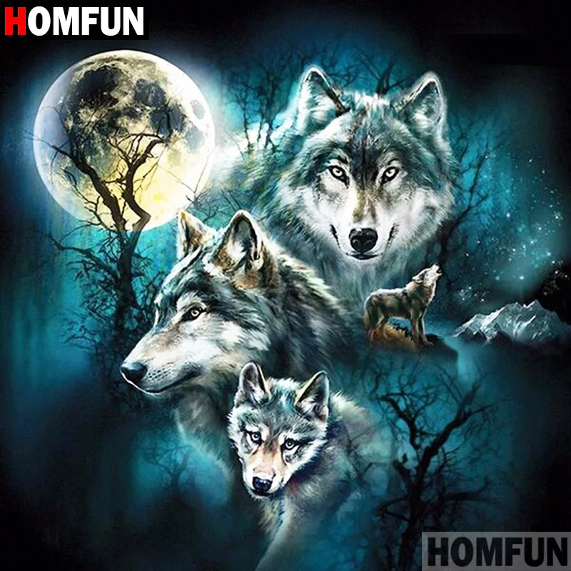 

Алмазная живопись HOMFUN «волк», картина из квадратных/круглых страз «сделай сам», вышивка крестиком, домашний декор, A00639