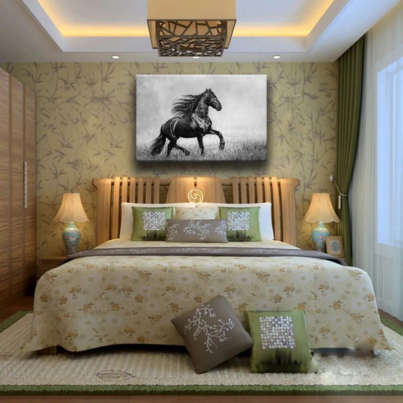 Wall Art Canvas Pictures 1 Piece Horse Black Animals Painting Printed For Living Room Abstract Poster Home Decoration Frameworks | Дом и сад
