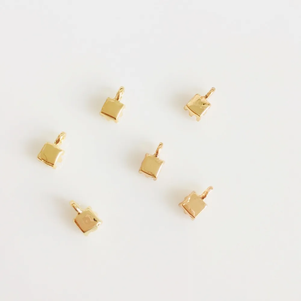 

wholesale 4 pcs/lot gold color golden clear/pink cz stone square charms jewelry making DIY for women