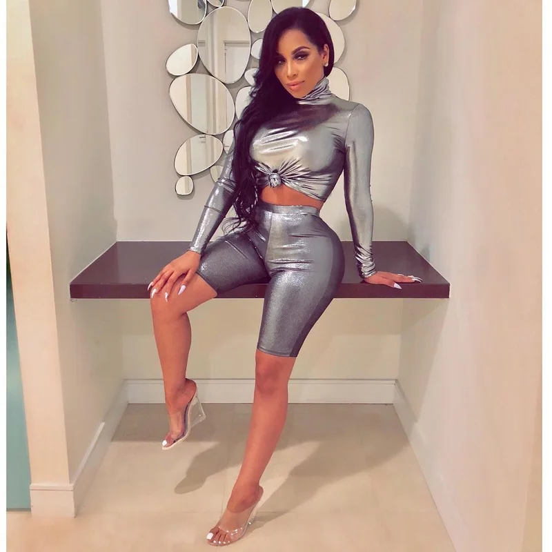 Женский серебряный комплект из двух предметов для ночного клуба: укороченный топ