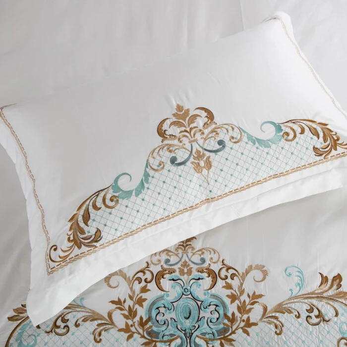 2017 роскошный белый комплект постельного белья с вышивкой 4 предмета Королевский